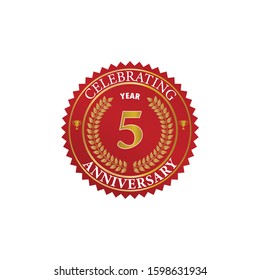 5 Years anniversary red gold badge logo