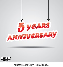 5 years anniversary Sign Hanging On Gray Background - EPS.10 Vector