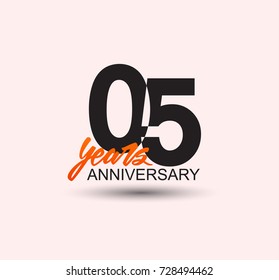 5 years anniversary simple design with negative style and yellow color isolated in white background