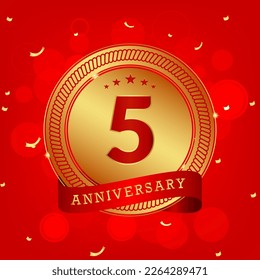 5 years anniversary. Anniversary template design concept with gold and red colors , design for event, invitation card, greeting card, banner, poster, flyer, book cover and print. Vector Eps10
