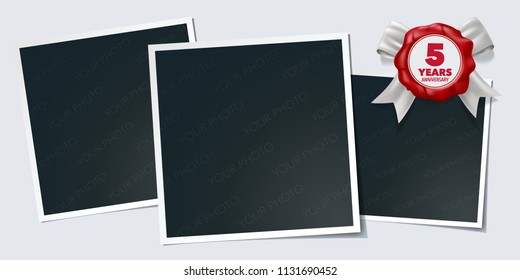 5 years anniversary vector icon, logo. Design element, greeting card with photo frames and number for 5th anniversary 