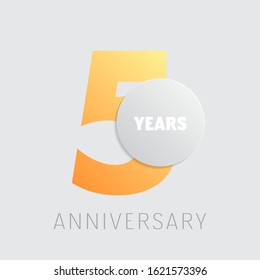 5 years anniversary vector icon, logo. Square graphic design element with golden color number on isolated background for 5th anniversary