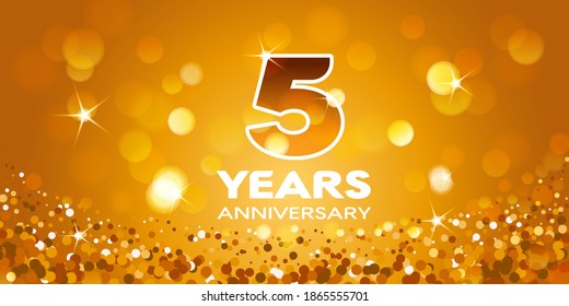 5 years anniversary vector icon,  logo. Graphic design element with golden glitter on isolated background for 5th anniversary