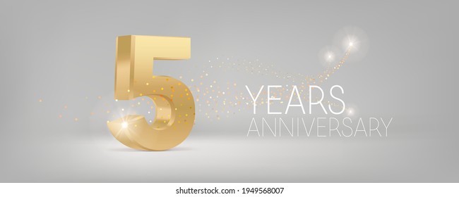 5 years anniversary vector icon, logo. Isolated graphic design with 3D number for 5th anniversary birthday card or symbol