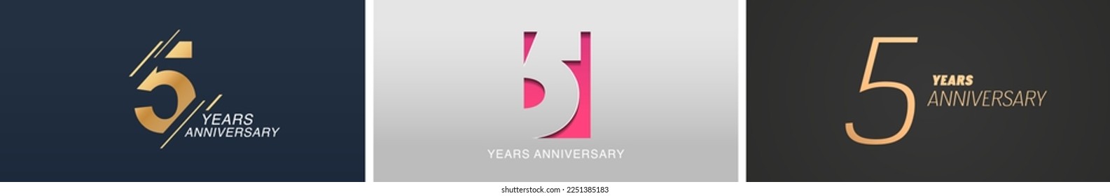 5 years anniversary vector icon, logo. Isolated graphic design set with number for 5th anniversary birthday card or symbol