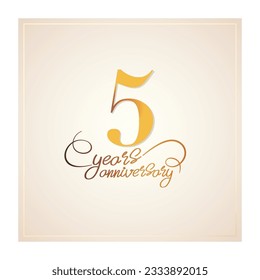 5 years anniversary vector icon, logo. Isolated graphic design with elegant lettering number for 5th anniversary birthday card or symbol