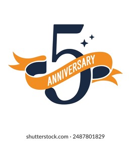 5 years anniversary vector icon, logo. Isolated graphic design with elegant lettering number for 5th anniversary birthday card or symbol