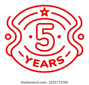 5 anos de aniversário ícone vetor, logotipo. Design isolado de arte de linha com número para cartão ou símbolo de aniversário de 5 anos