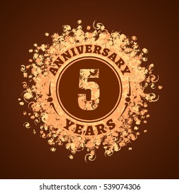 5 years anniversary vector illustration, banner, icon, sign, logo. Graphic design element, golden decoration for 5th anniversary card