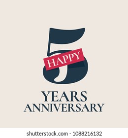 5 years anniversary vector logo, icon. Template design element, symbol with number for 5th anniversary greeting card 