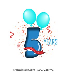 5 years anniversary Vector Template Design with blue bubble color and ballon isolated on white background illustration for celebration event - Vector