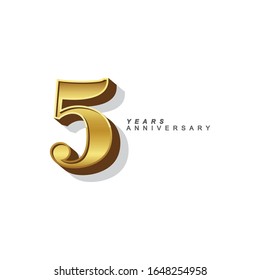 Ilustración de diseño de plantillas vectoriales de 5 años. Números Gold 3d.