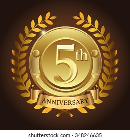 5 Years Anniversary Wreath Ribbon Logo