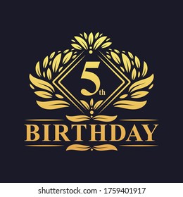 5 years Birthday Logo, Luxury Golden 5th Birthday Celebration.