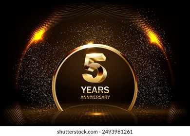 5 years Celebration Golden Jubilee Award Graphics Background. Entertainment Spot Light Hollywood Template Luxury Premium Corporate Abstract Design Template Banner Certificate.