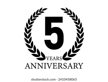 Logo de 5 años o 5 años. Logo de la celebración del aniversario de la boda, fiesta de cumpleaños o celebración. Ilustración vectorial.