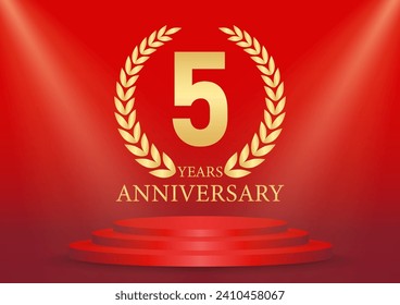 5 Years or Five Years Anniversary Logo. Anniversary Celebration Logo for Wedding, Birthday Party or Celebration. Vector Illustration.