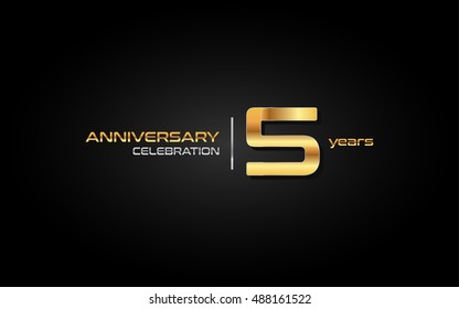 5 Years Gold Anniversary Celebration Logo, Isolated On Dark Background