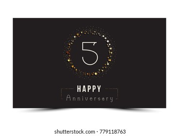 5 years Happy Anniversary card template with gold stars.