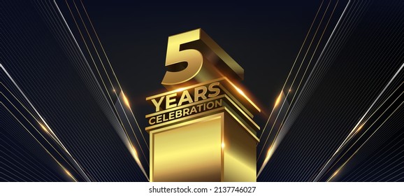 5 years Jubilee Black Golden Lines Awards Graphics Background. Entertainment Spot Light Hollywood Template  Luxury Premium Corporate Abstract Design Template Banner. Classic Vintage Certificate Layout