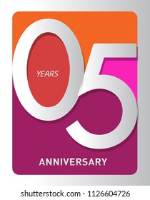 5 years old celebrating modern logo. Colored happy anniversary template numbers. vector design for celebration, invitation card, and greeting card