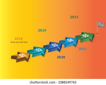 5 Years Roadmap Infographic Template. From 2018 to 2022. 3D Arrows style Infographic design Background. Can be used for Presentation. Can put your own text in the space provided in infographic. Vector
