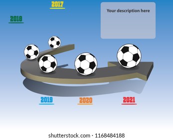 5 Years Roadmap Infographic Template. From 2017 to 2021. Footballs on arrow style Infographic design. Used for Business presentation. Can edit your own text in spaces provided in infographic. Vector