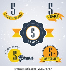 5 Years Of Service/ 5 Years / Celebrating 5 Years / 5th Anniversary - Set Of Retro Vector Stamps And Seal For Business