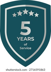5 años de servicio Escudo de color verde azulado con cinco estrellas