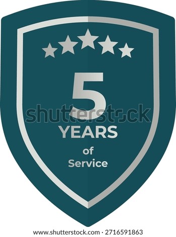 5 Years of Service Teal Shield Badge with Five Stars