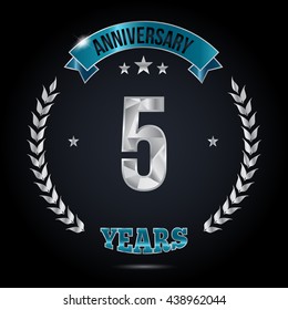 5 Years Silver anniversary logo, low poly design number
