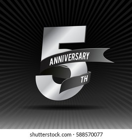 5 years silver anniversary logo celebration with ring and ribbon.