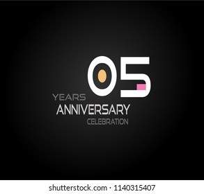 5 years simple black background with elegance white anniversary and orange, pink color accent