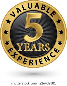 5 years valuable experience gold label, vector illustration 