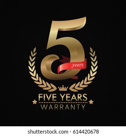 5 Years Warranty background with red ribbon. Poster, label, badge or brochure template. Vector illustration