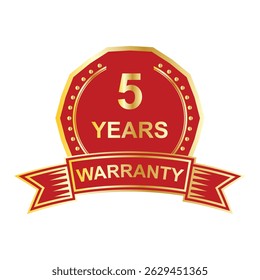 5 Years Warranty Badge Icon Durable Guarantee Seal Label for Products and Services