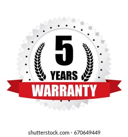 5 years warranty badge with red ribbon on white background.vector illustration