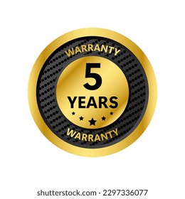 5 years warranty golden label, vector illustration