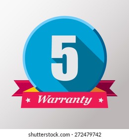 5 years warranty label. Flat design. 