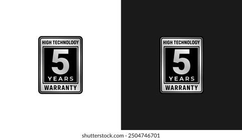 5 years warranty label or 5 years warranty sign vector isolated in flat style. The best 5 years warranty label vector isolated for design element. 5 years warranty logo design element.