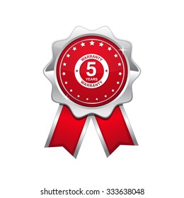 5 Years Warranty Red Vector Icon Design