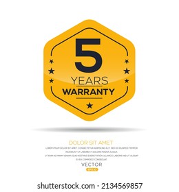 5 years warranty seal stamp, vector label.