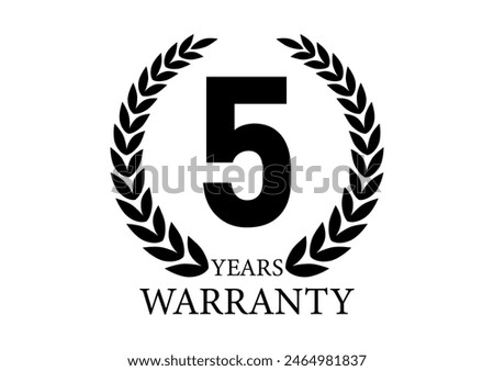 5 Years Warranty. Warranty Sign. Vector Illustration Isolated on White Background. 