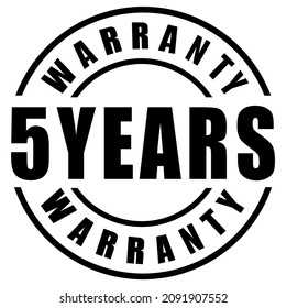 5 Years Warranty stamp, seal, badge, sign, label, icon, vector in black color.