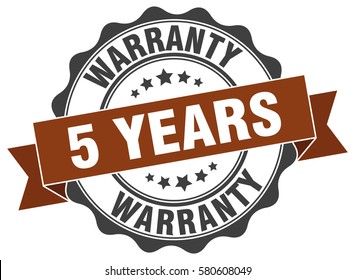5 years warranty. stamp. sticker. seal. round grunge vintage ribbon 5 years warranty sign