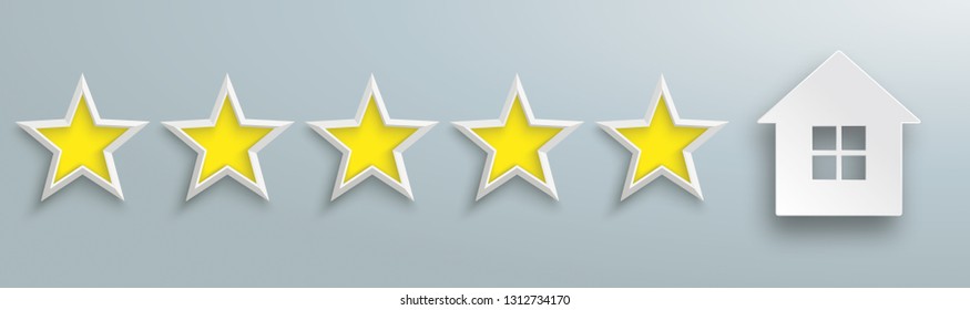 5 Yellow Stars With A House On The Gray Background. Eps 10 Vector File.