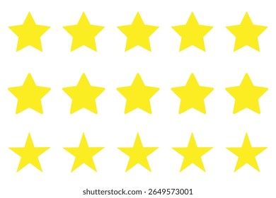 5 yellow stars icon. Five stars sign. Five star rating icon. Product review icon.