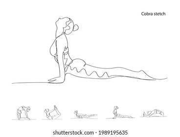 5 yoga, desarrollo de la personalidad Un dibujo continuo de una línea de mujeres haciendo yoga. Minimalismo de la ilustración vectorial 