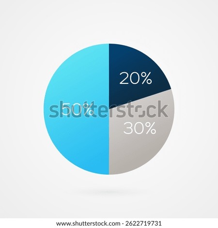 50 20 30 percent circle pie chart. Isolated symbol. Vector gradient element. Infographic sign. Illustration, icon for business, finance, report, web design, downloading, presentation