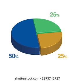 50 24 25 percent 3d Isometric 3 part pie chart diagram for business presentation. Vector infographics illustration eps.